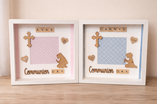 Communion/Confirmation Frame-With Praying Boy/Girl and space for a photo - Picture Perfect Scrabble