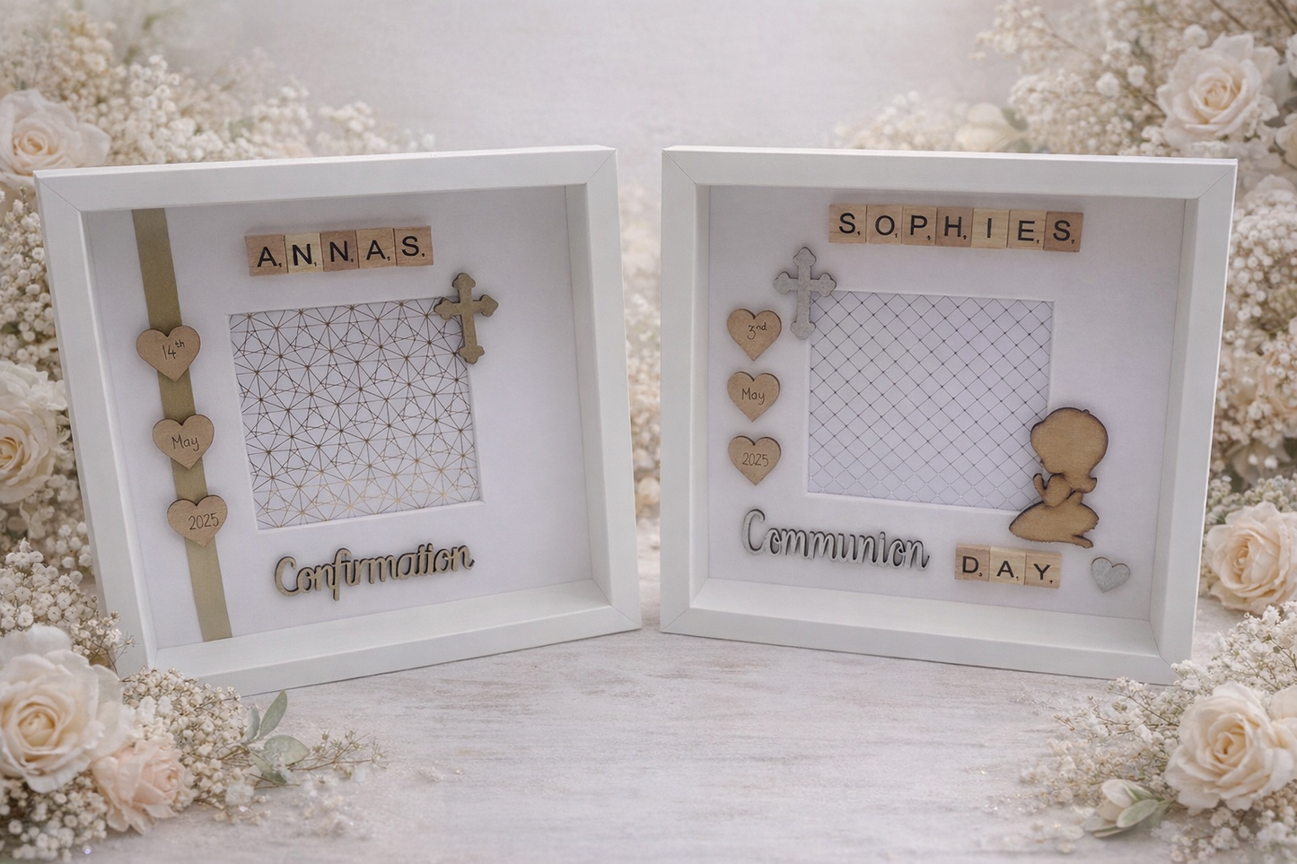 Communion/Confirmation Frame-With Praying Boy/Girl and space for a photo - Picture Perfect Scrabble