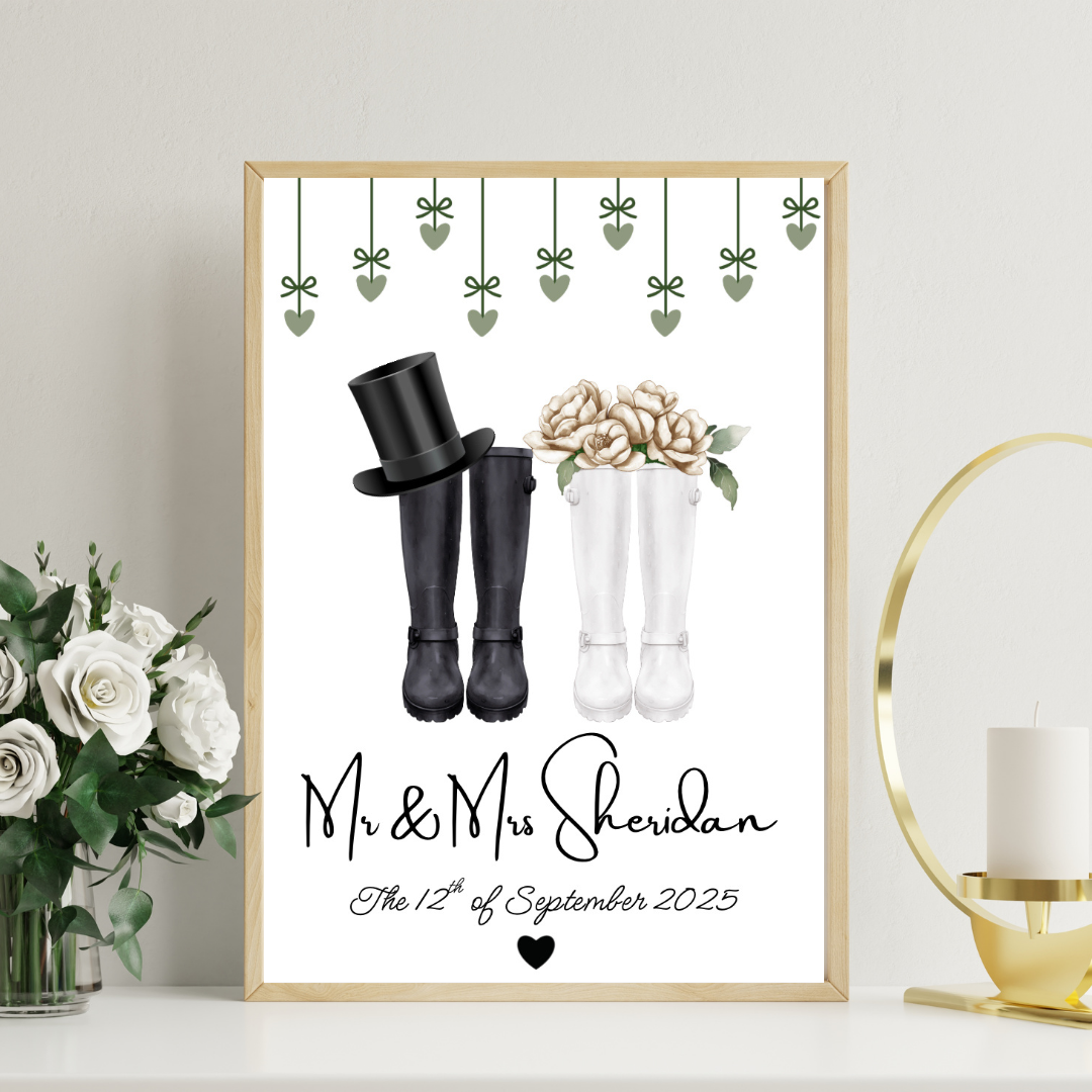Wellie Boot Wedding Framed Print - Picture Perfect Scrabble