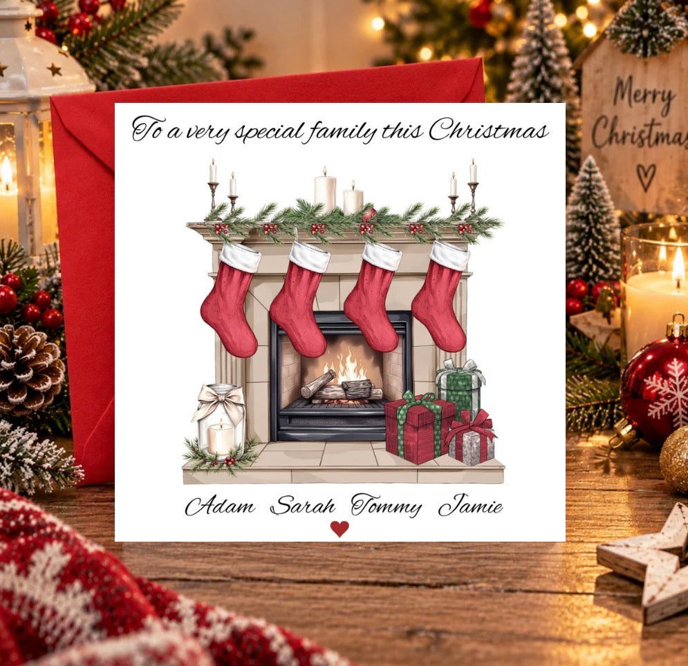 Fireplace Christmas Family Card Picture Perfect Scrabble