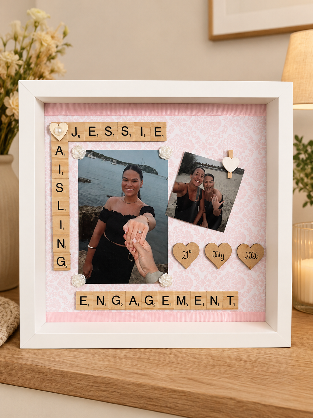 Engagement Frame-with two photos Picture Perfect Scrabble
