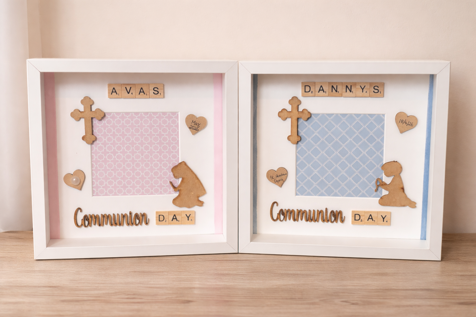 Communion/Confirmation Frame-With Praying Boy/Girl and space for a photo - Picture Perfect Scrabble