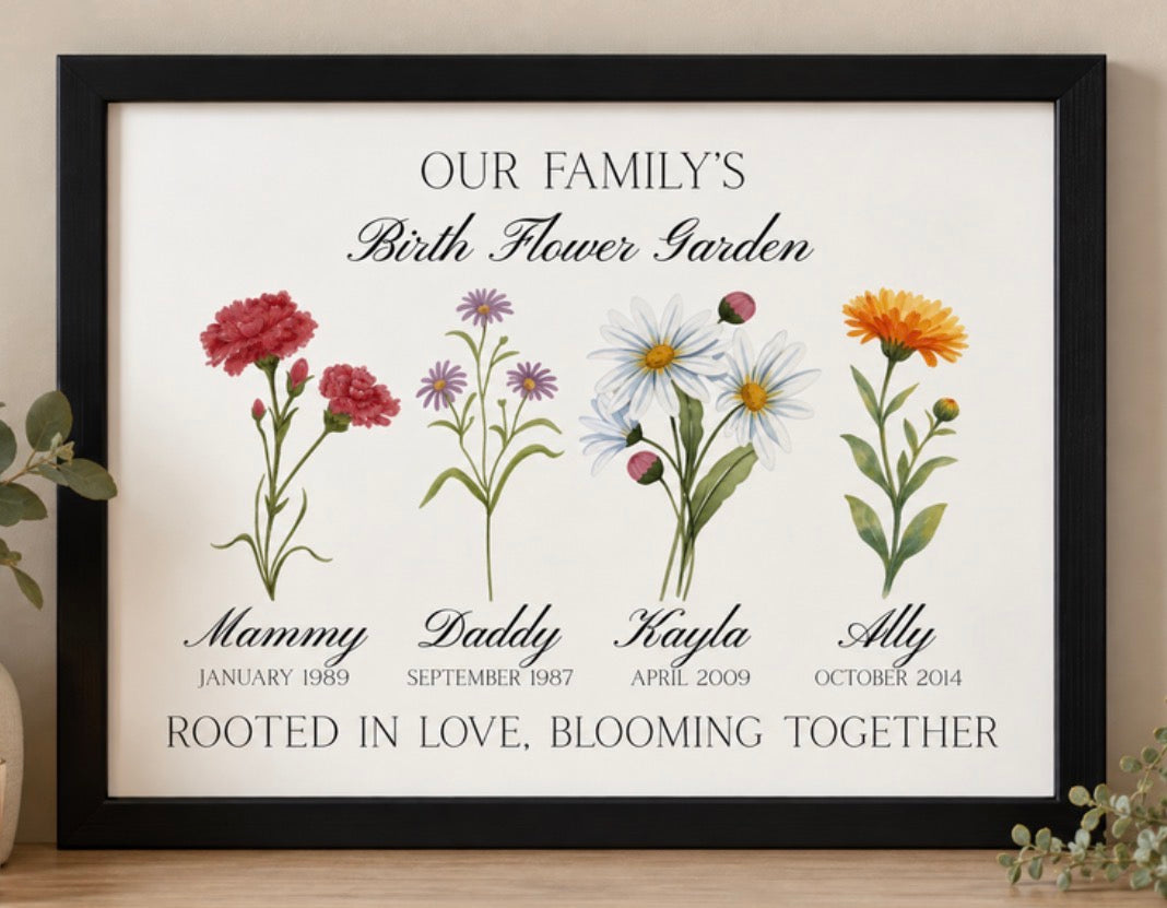 Family Birth Flower Framed Print Picture Perfect Scrabble