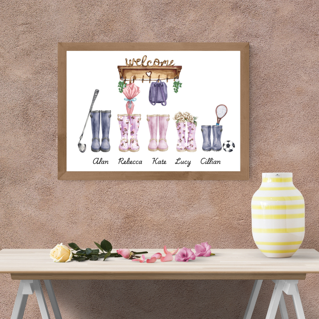 Wellie Boot Framed Family Print - Picture Perfect Scrabble