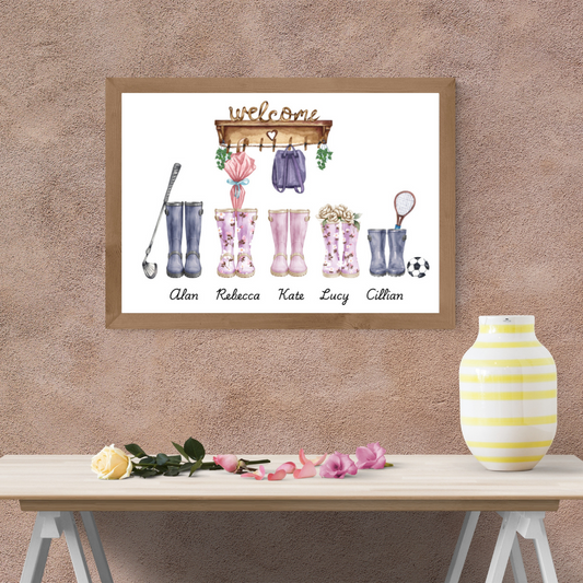 Wellie Boot Framed Family Print - Picture Perfect Scrabble