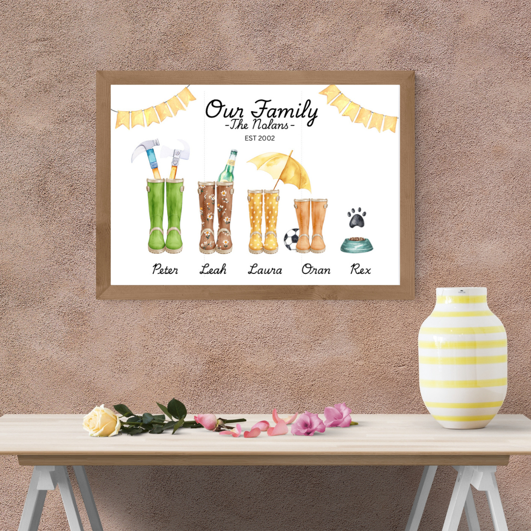Wellie Boot Framed Family Print - Picture Perfect Scrabble