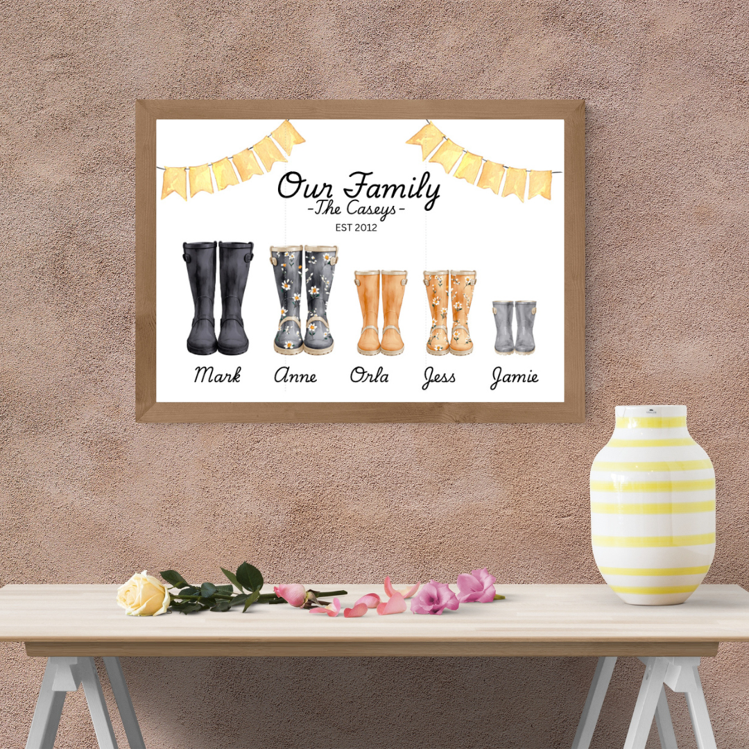 Wellie Boot Framed Family Print - Picture Perfect Scrabble