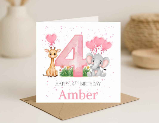 Girls Animal Birthday Card