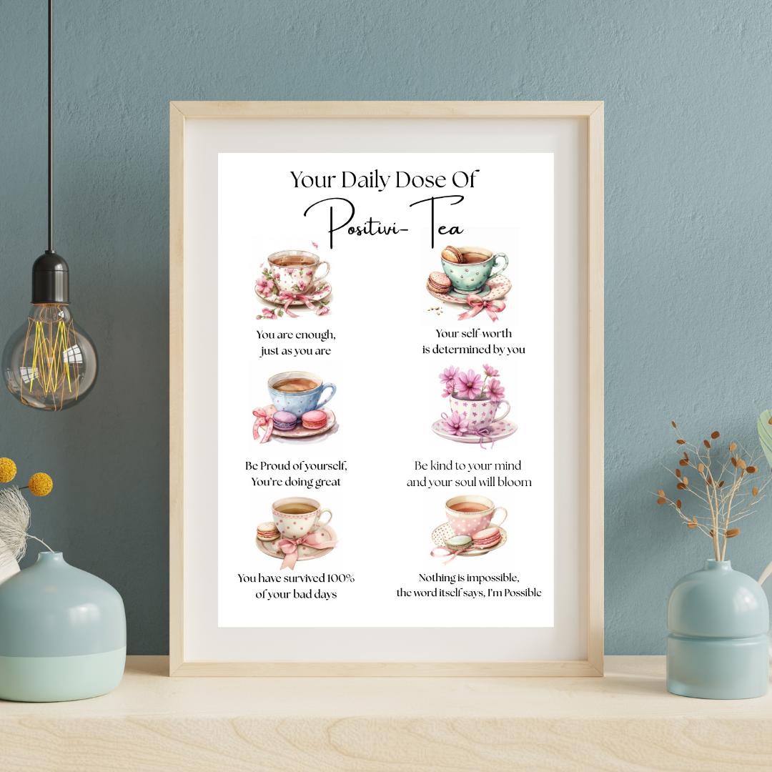 Positive Tea Quote Framed Print - Picture Perfect Scrabble